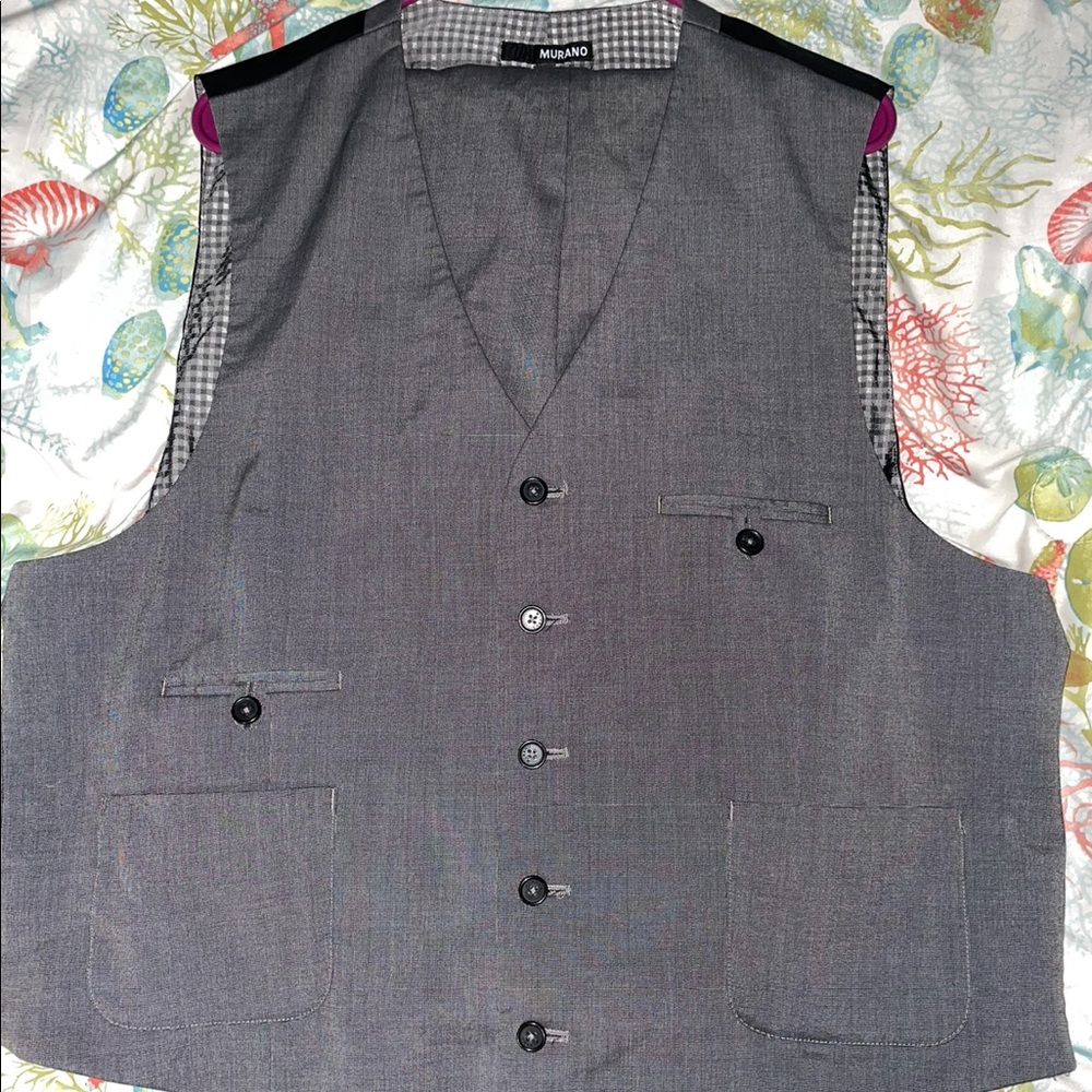 Murano Heather Gray dress pants and vest set with button ups and ties.